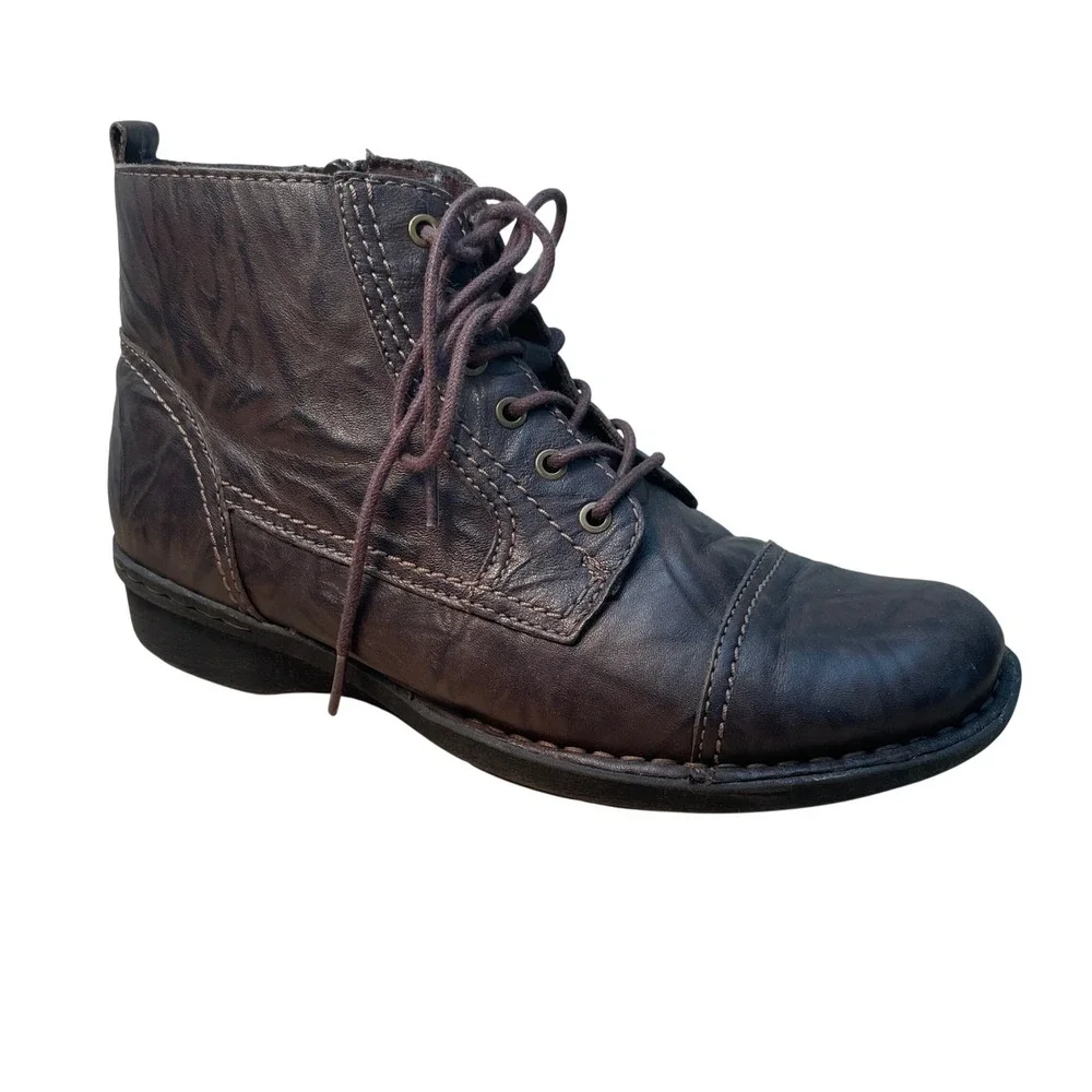 Clarks Women's Brown Leather Lace Up Side Zip Ankle‎ Boots Size 7M